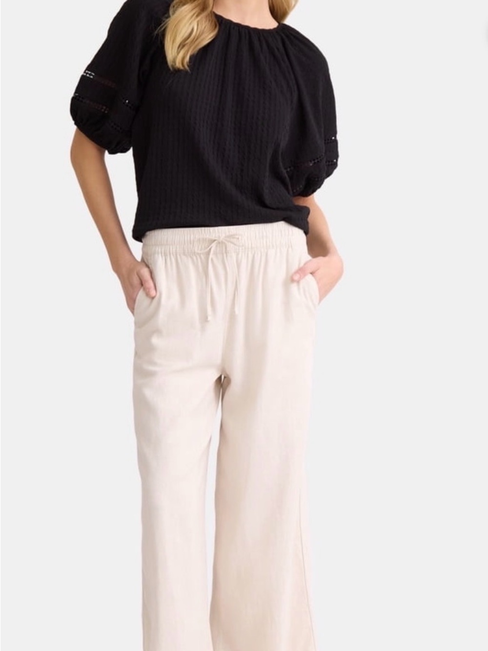 Time and Tru Women's Wide Leg Linen Blend Pants, 29" Inseam, Size XL